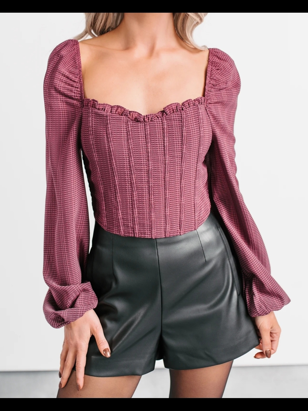 NWT Corset Style Long Sleeve Top in Dusty Rose